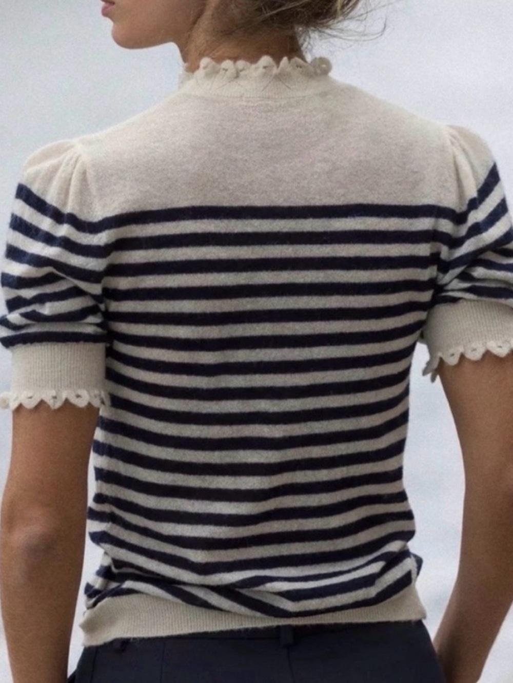 Zara Cream and Navy Striped Short-Sleeve top - Picture 2 of 9